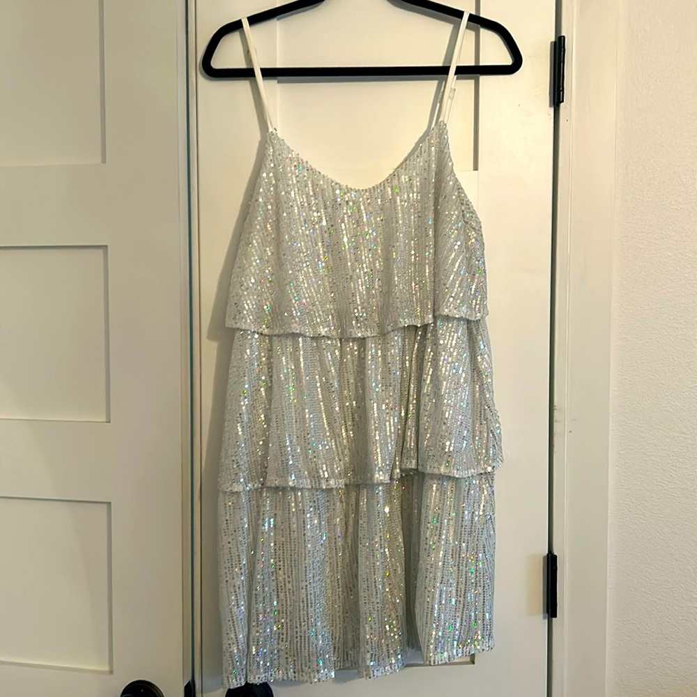 Silver and White Sequin Dress L